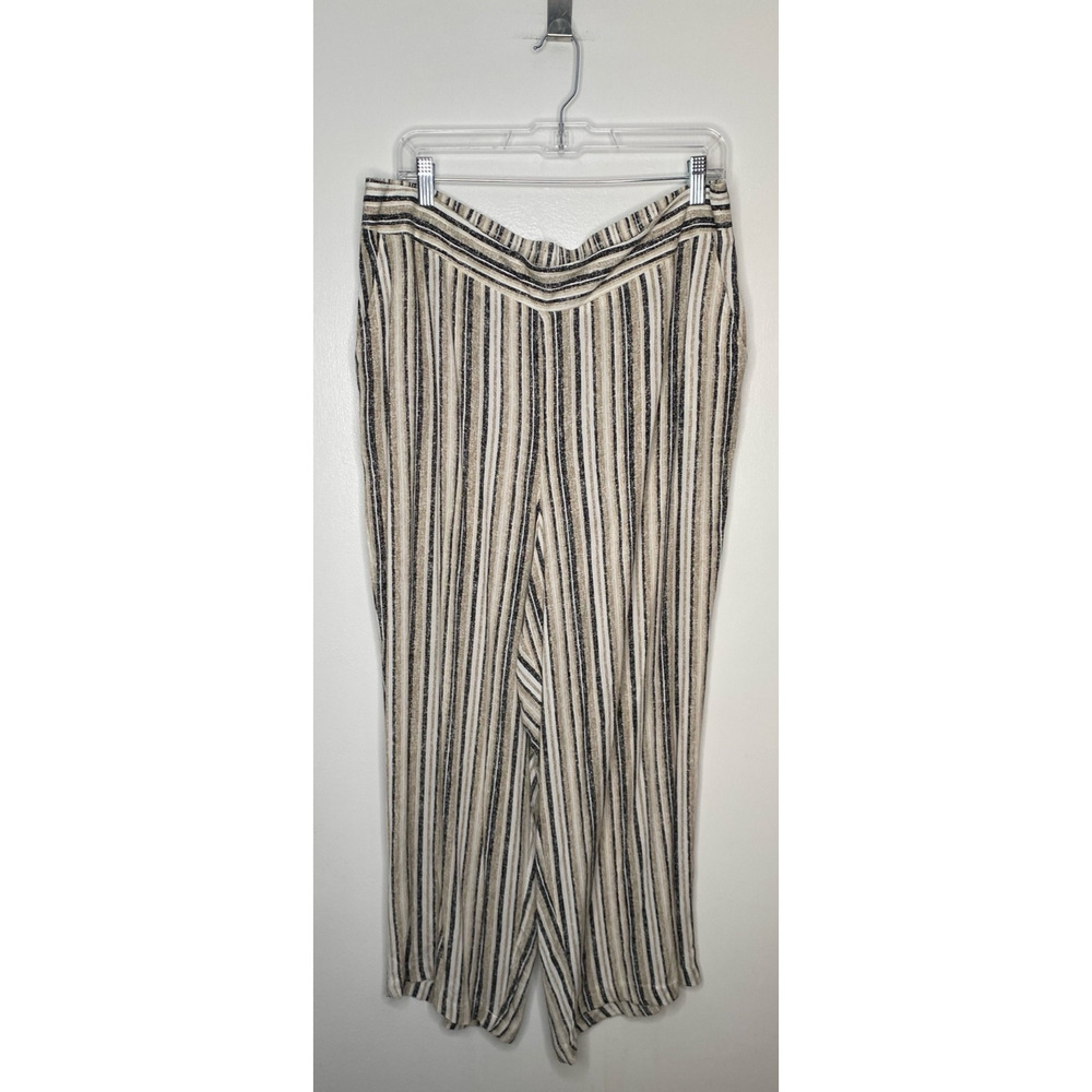 Nine West Womens Wide-Leg Lounge Pants Beige White Stripe Elastic Waist Size XL - Picture 6 of 7